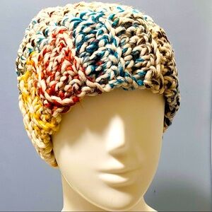 Handmade Rainbow knit messy bun beanie